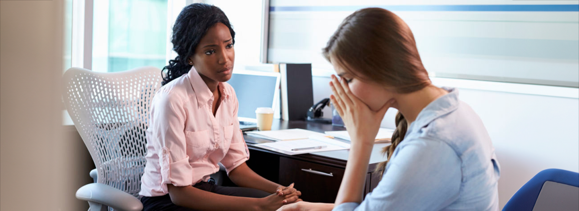 Woman having difficult conversation