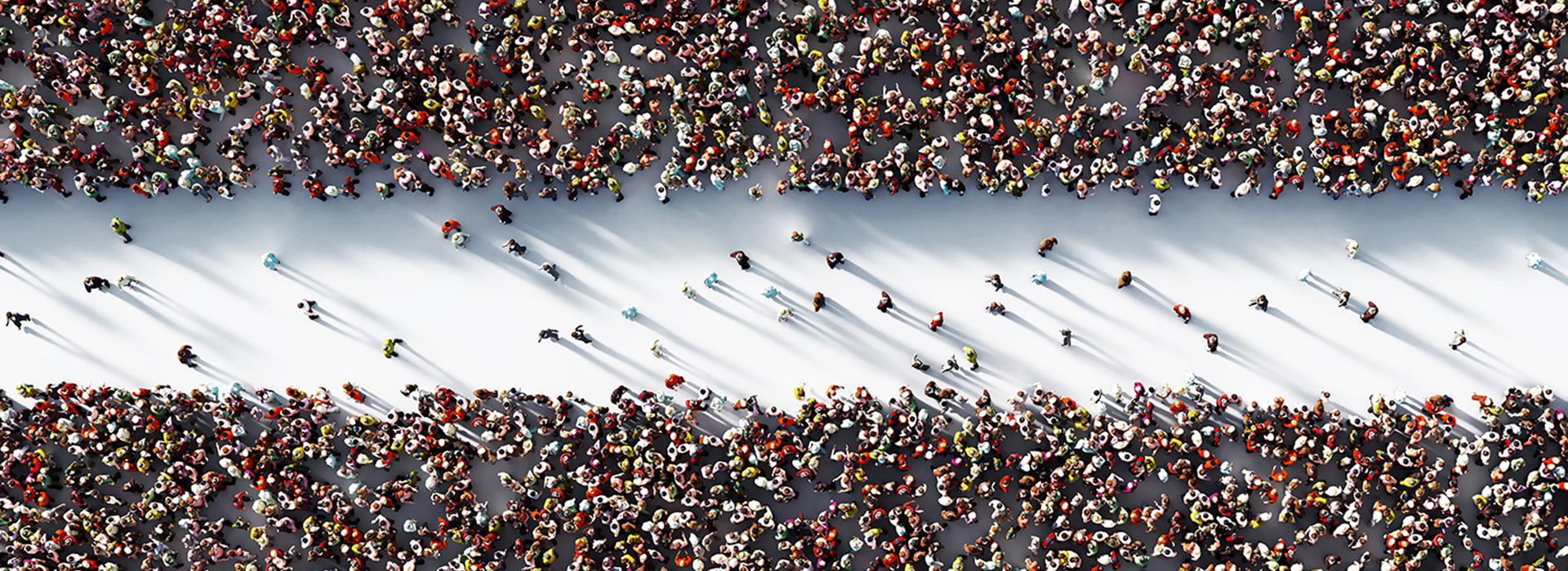 People walking by each other in a large group